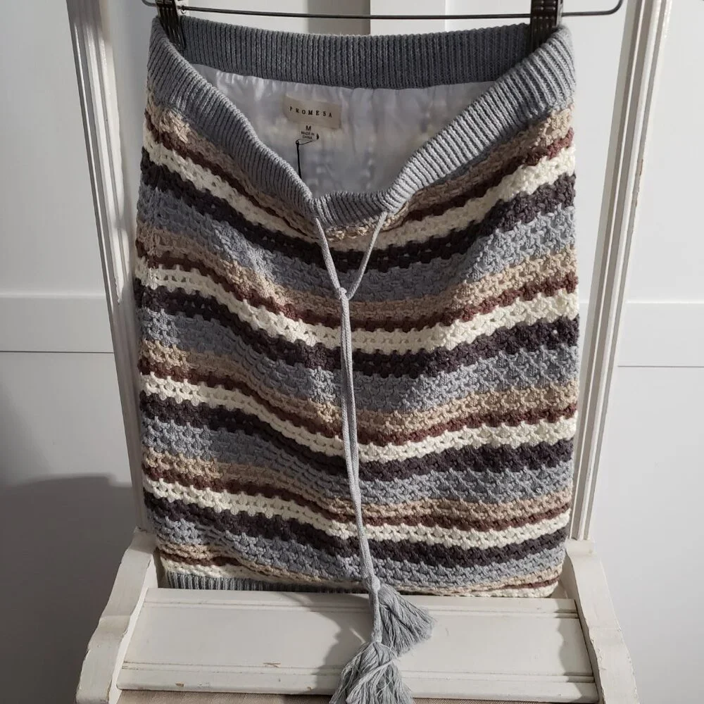 BNWT PROMESA Isla 100% cotton crochet knit lined skirt set in Mocha (M} - Picture 7 of 9